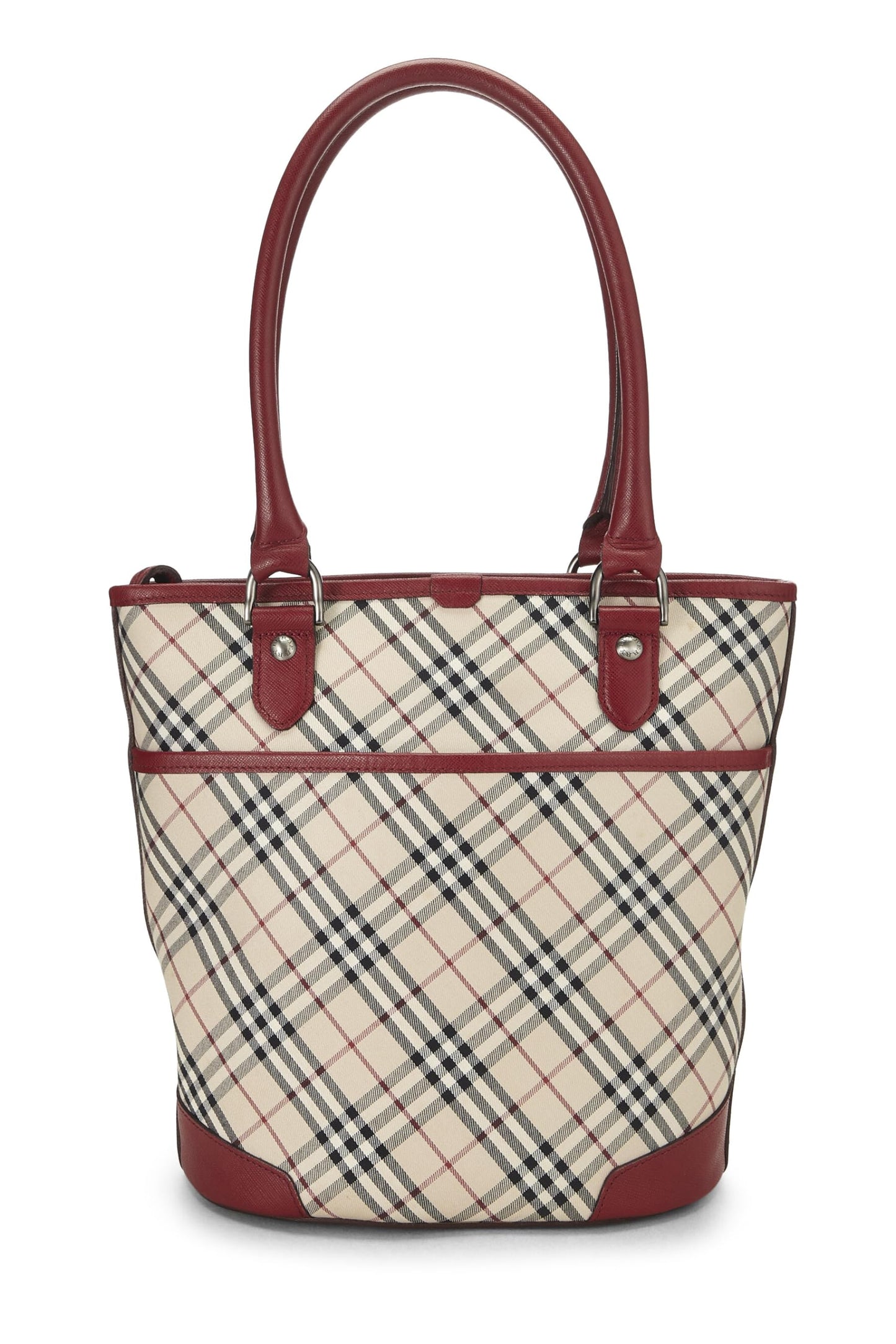 Burberry, sac seau à bandoulière en jacquard rouge House Check d'occasion, rouge