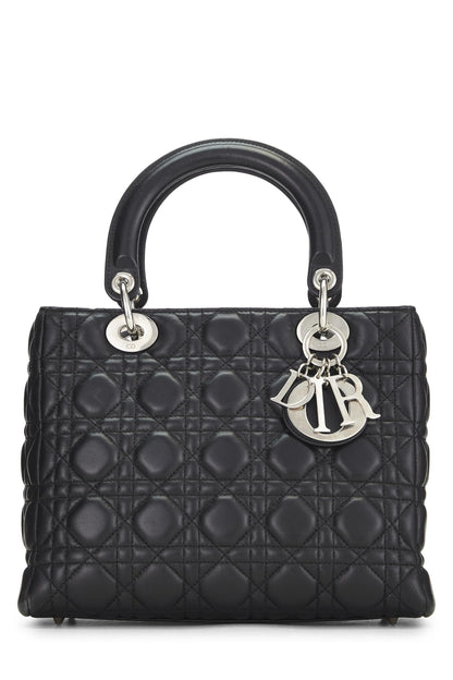 Dior, Lady Dior Medium en cuir d'agneau matelassé Cannage noir d'occasion, noir