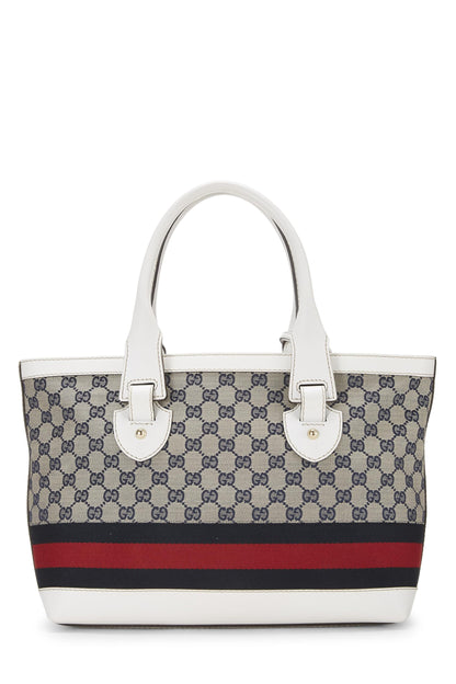 Gucci, Tote Web Heritage de cuero blanco Pre-Loved, Blanco