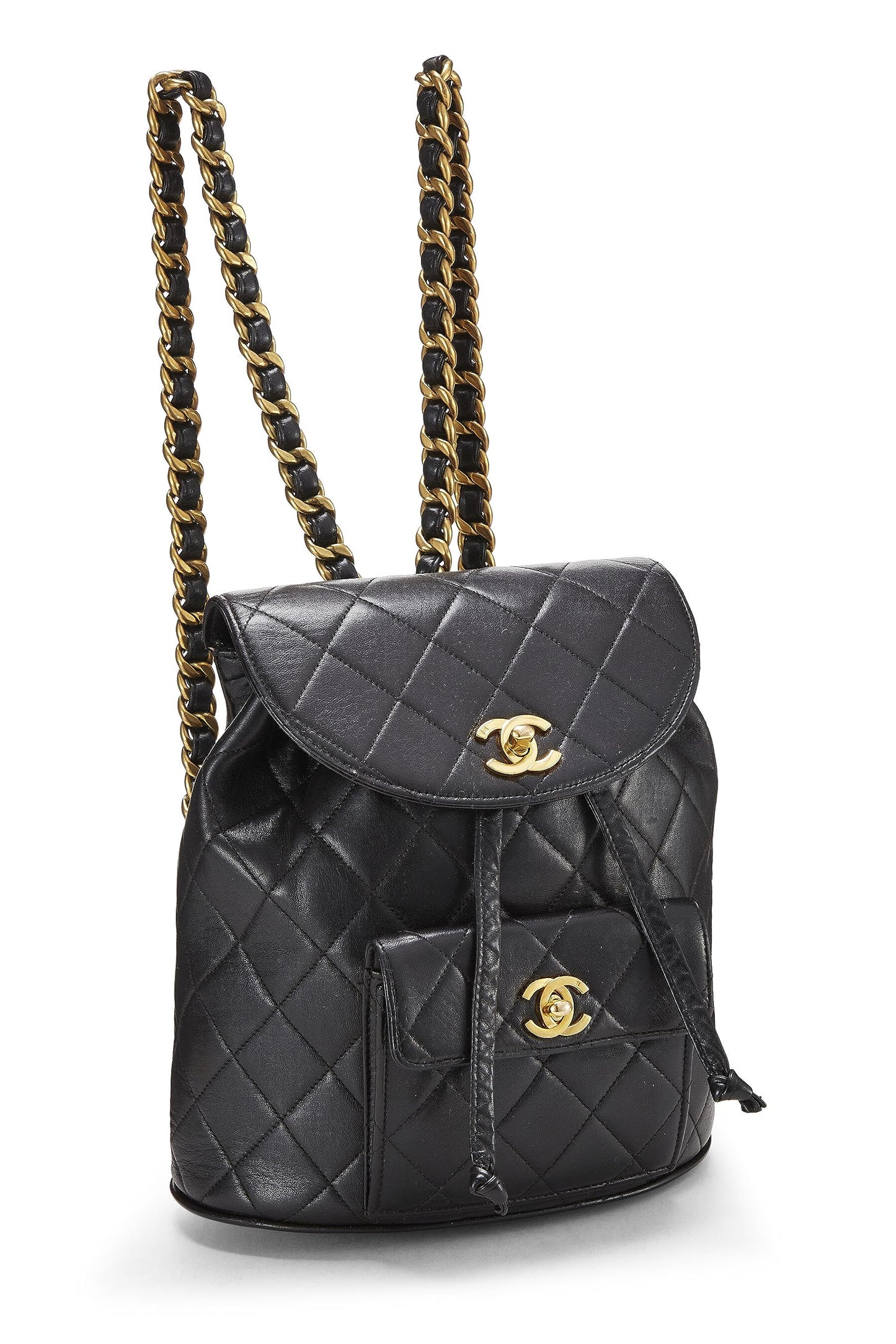 Chanel, Mochila clásica mediana 'CC' de piel de cordero acolchada negra Pre-Loved, Negro