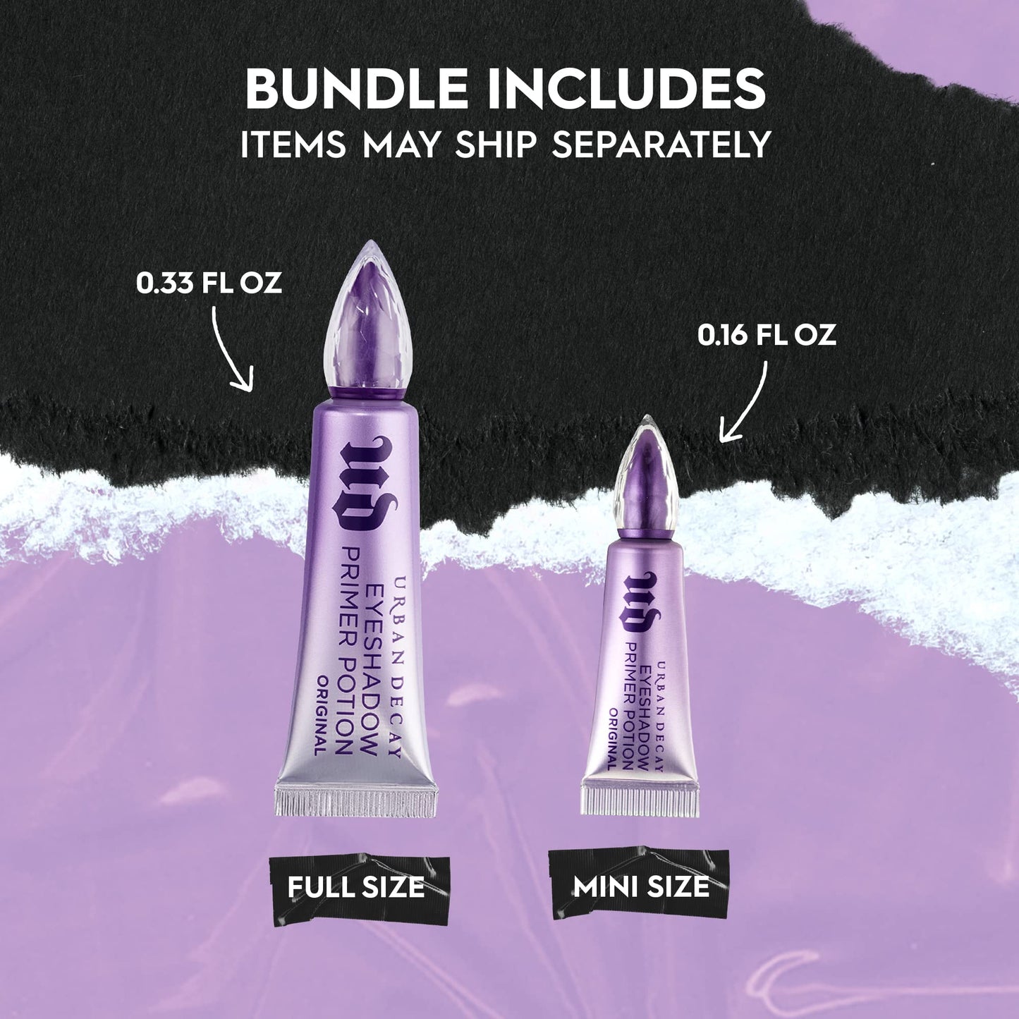 Coffret de base de fard à paupières Urban Decay Eyeshadow Primer Potion - Base de fard à paupières nude pour des looks de maquillage et de fard à paupières sans plis - Dure toute la journée - Idéal pour les paupières grasses - 0,33 Fl. Oz + 0,16 Fl. Oz