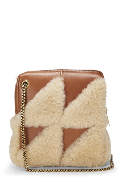 Yves Saint Laurent, Pre-Loved Brown Shearling Jamie Cube Bag Charm, Brown