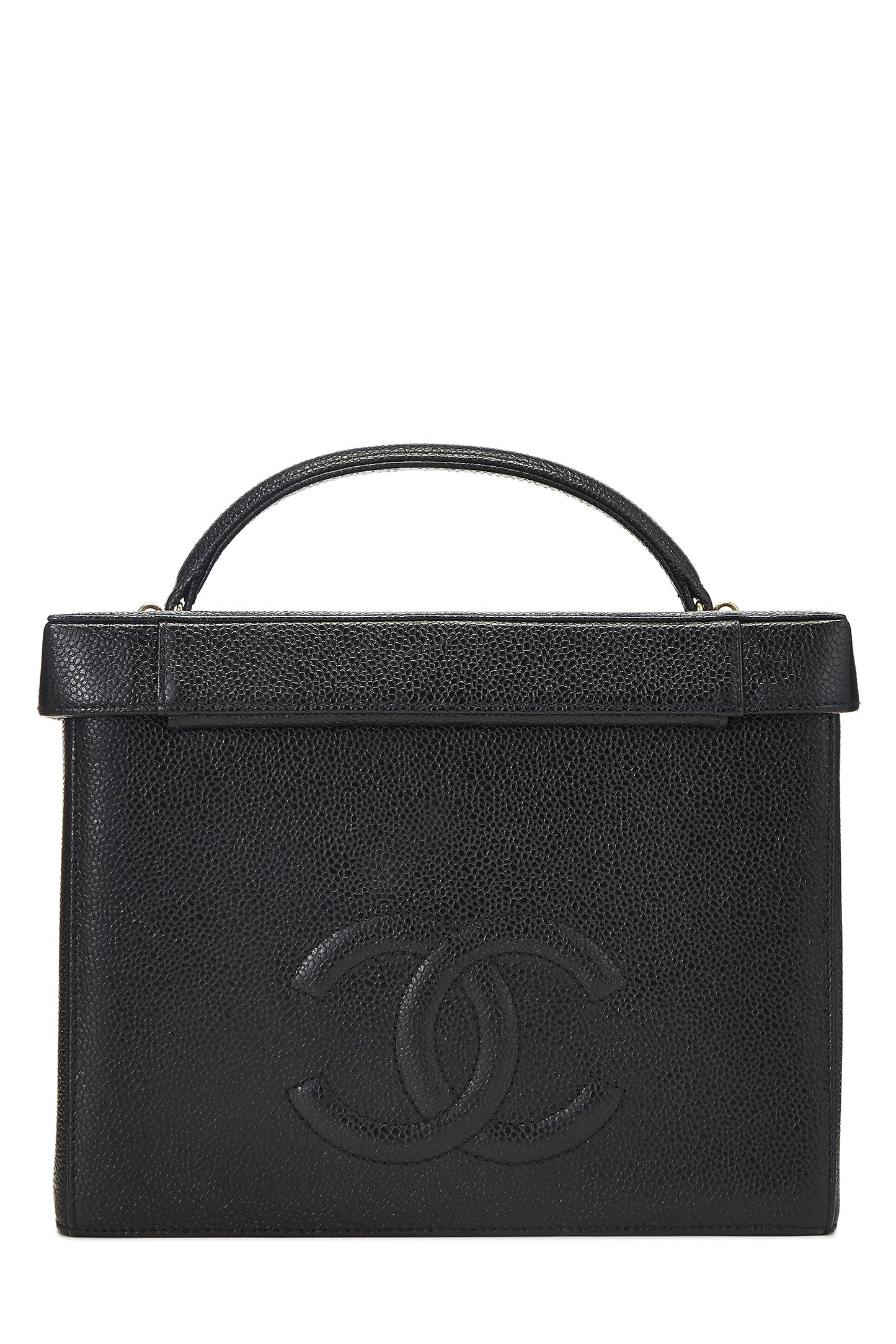 Chanel, trousse de toilette Black Caviar Circle 'CC' d'occasion, grande taille, noire