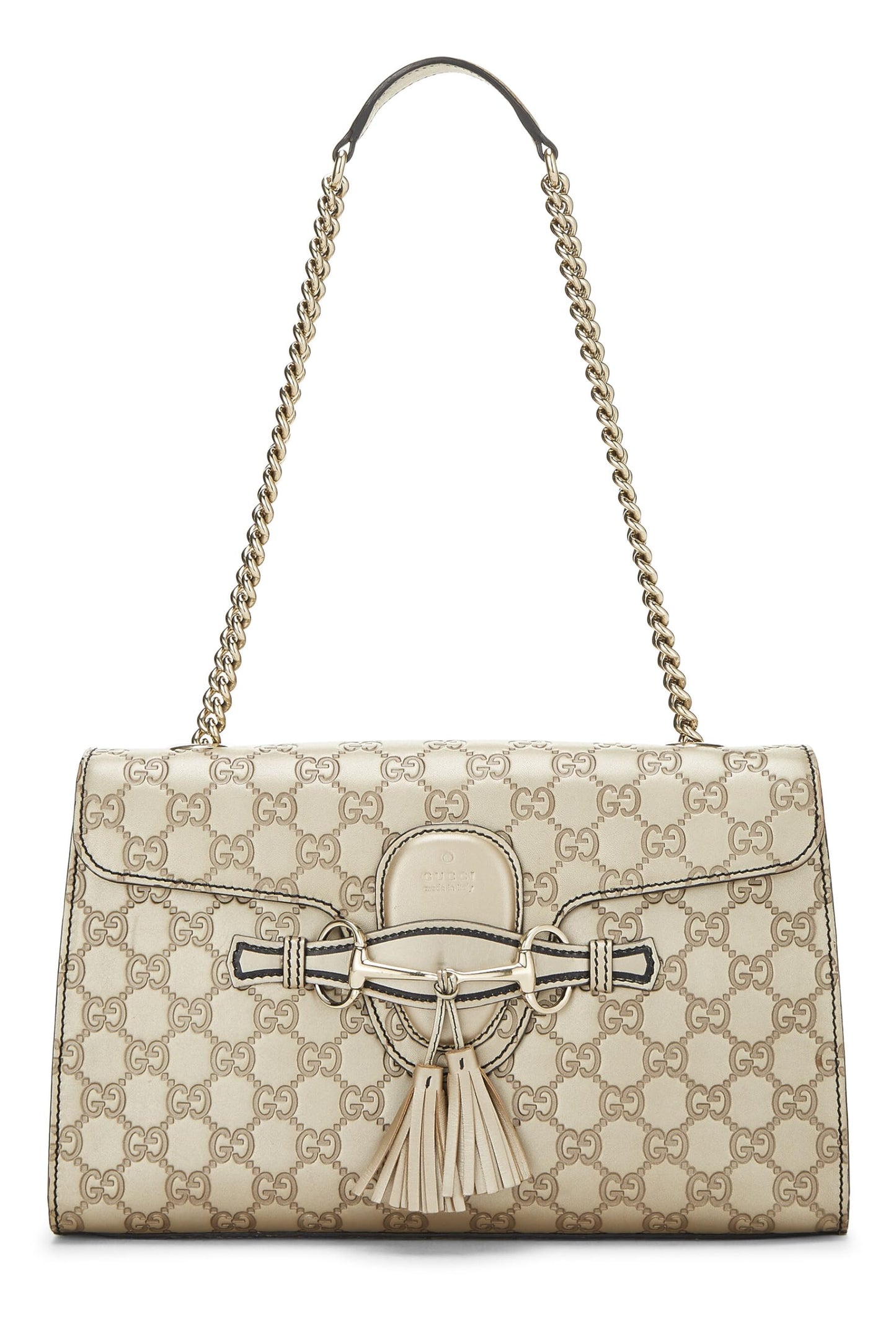 Gucci, Bolso de hombro Emily con cadena de cuero Microguccissima dorado Pre-Loved, Dorado