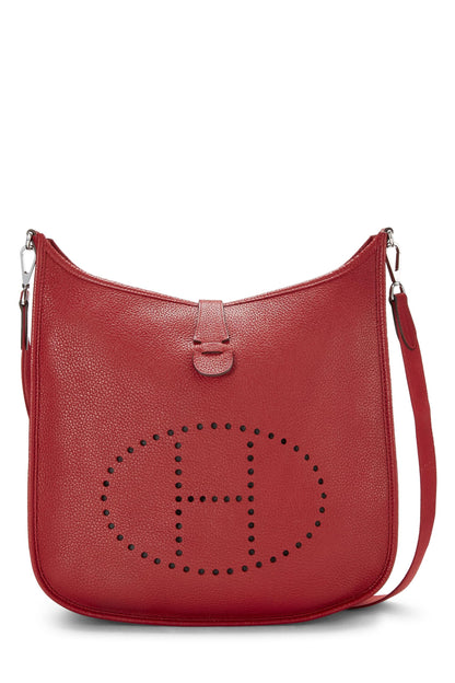 Hermès, Pre-Loved Red Clemence Evelyne III GM, Red