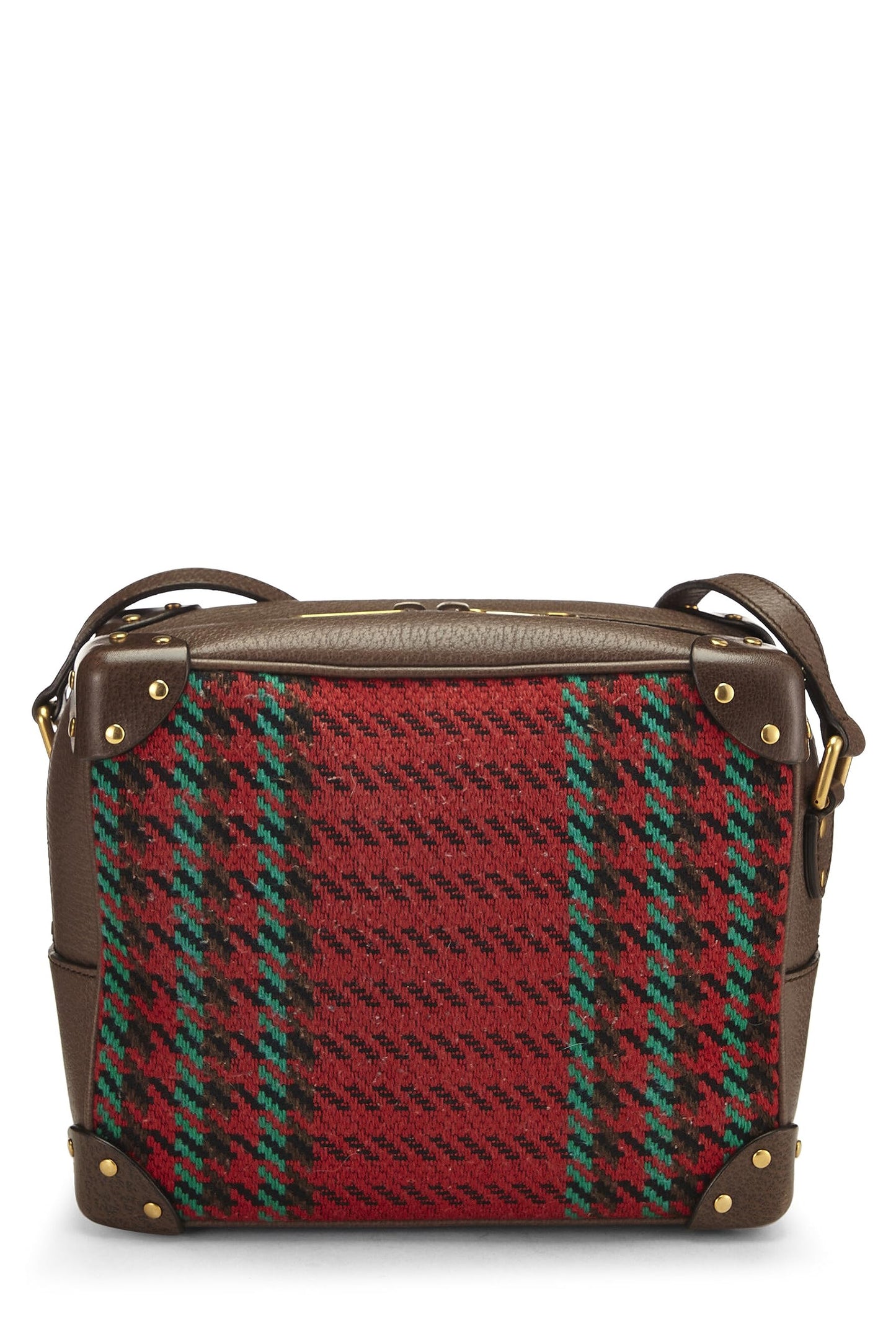 Gucci, Pre-Loved Multicolor Wool & Leather Houndstooth 'GG' Crossbody, Brown