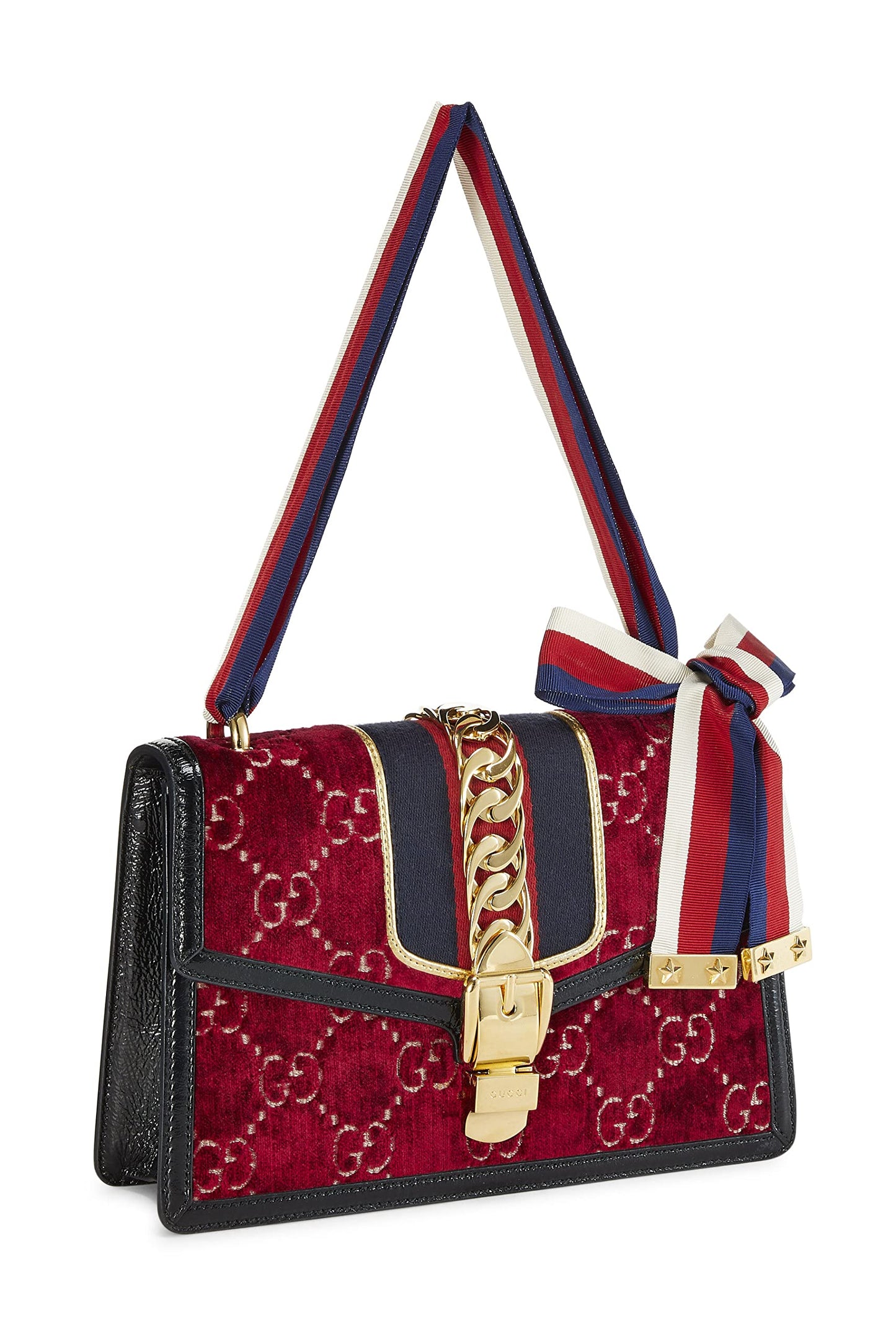 Gucci, Pre-Loved Burgundy Velvet Sylvie Shoulder Bag, Burgundy