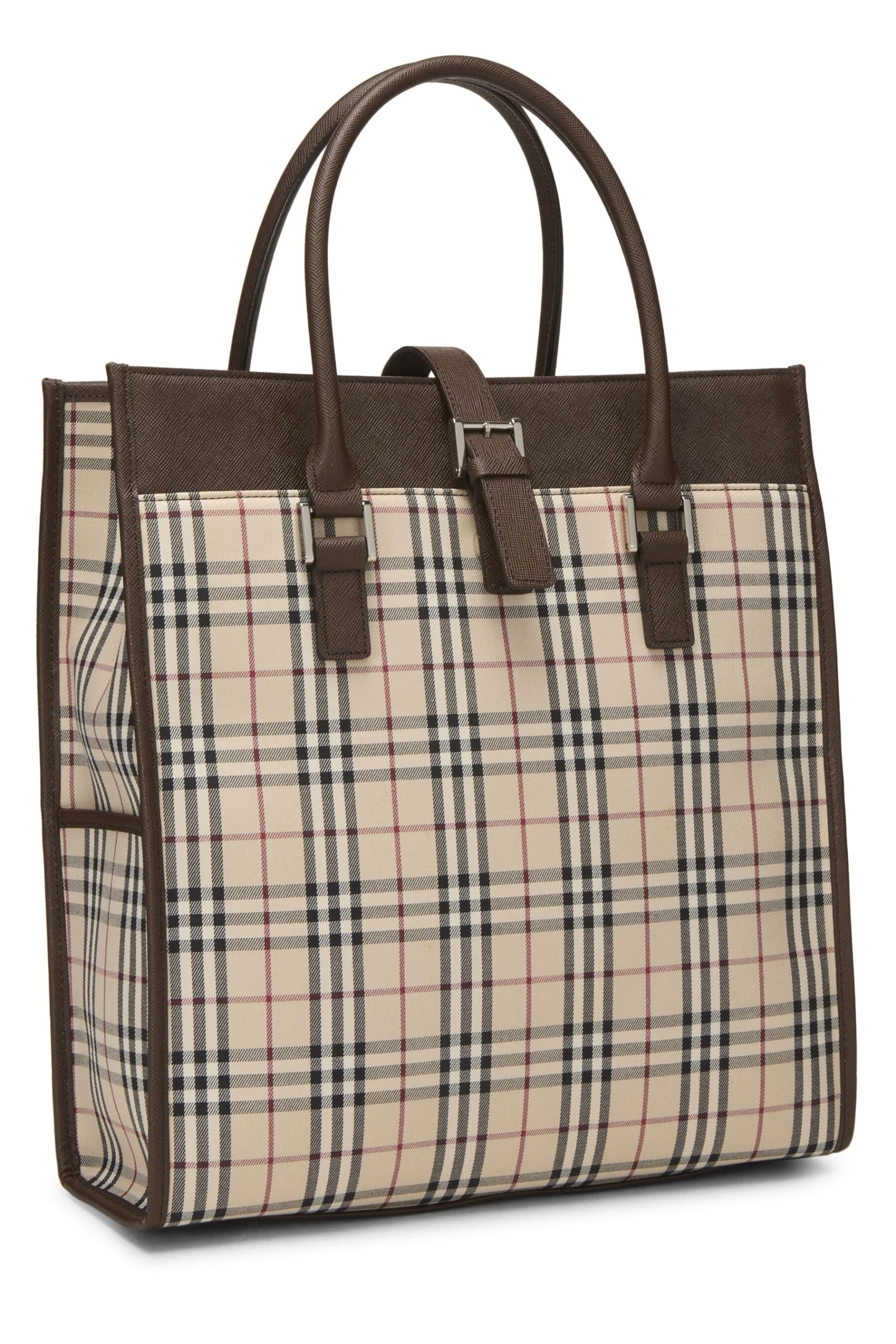 Burberry, sac à main en toile à carreaux Nova marron d'occasion, taille moyenne, marron