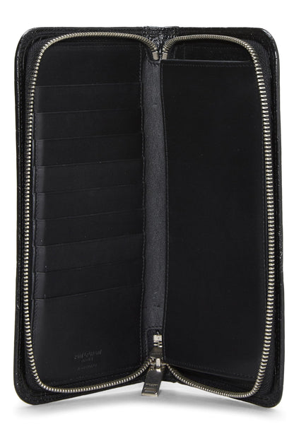 Yves Saint Laurent, Pre-Loved Black Embossed Leather Continental Zip Around Wallet, Black