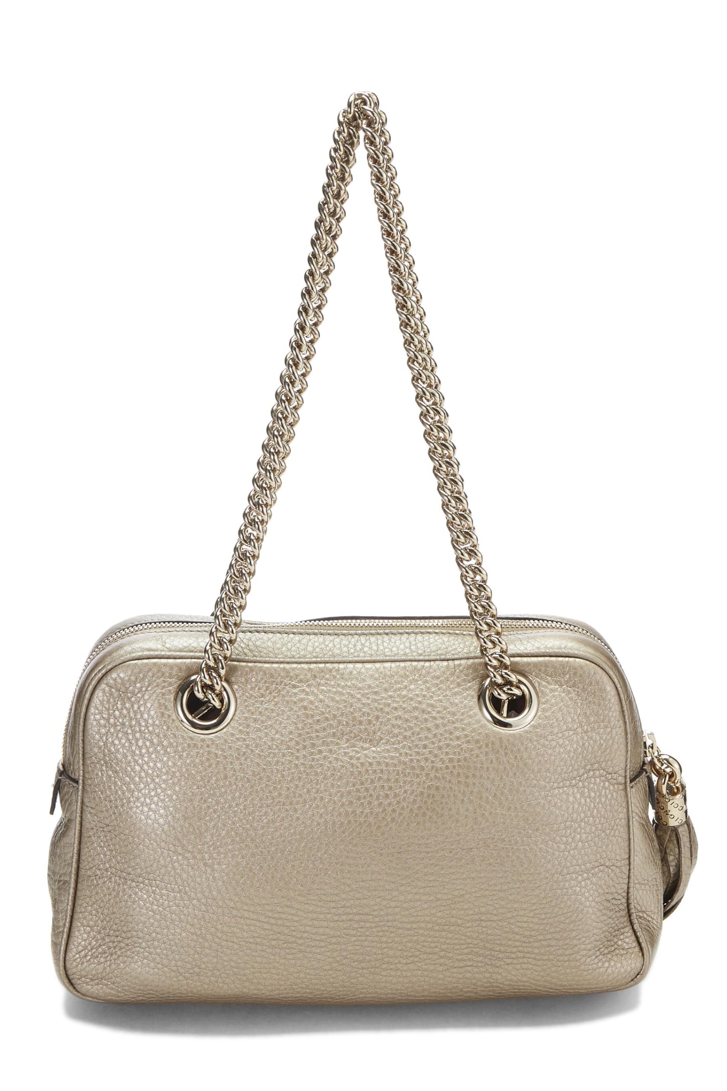 Gucci, Pre-Loved Metallic Grey Leather Soho Chain Tote, Grey