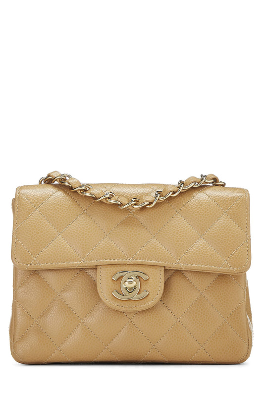 Chanel, Mini sac à rabat matelassé beige caviar d'occasion, beige