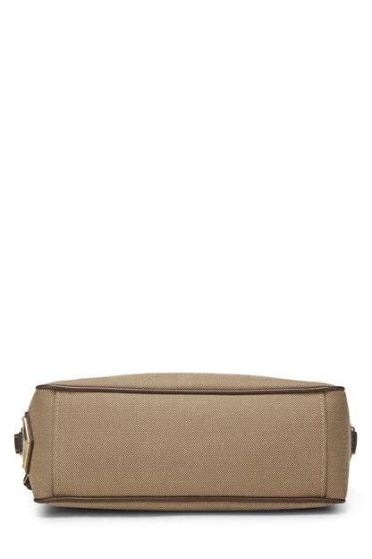 Prada, sac photo en toile beige avec logo d'occasion, marron