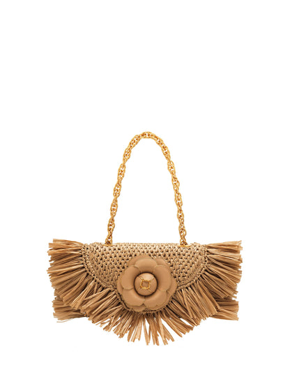 Oscar de la Renta, Raffia Fringe TRO Bag, Natural