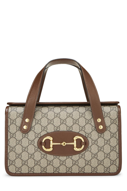 Gucci, Mini sac à main à rabat en toile enduite GG 1955 Horsebit, d'occasion, marron