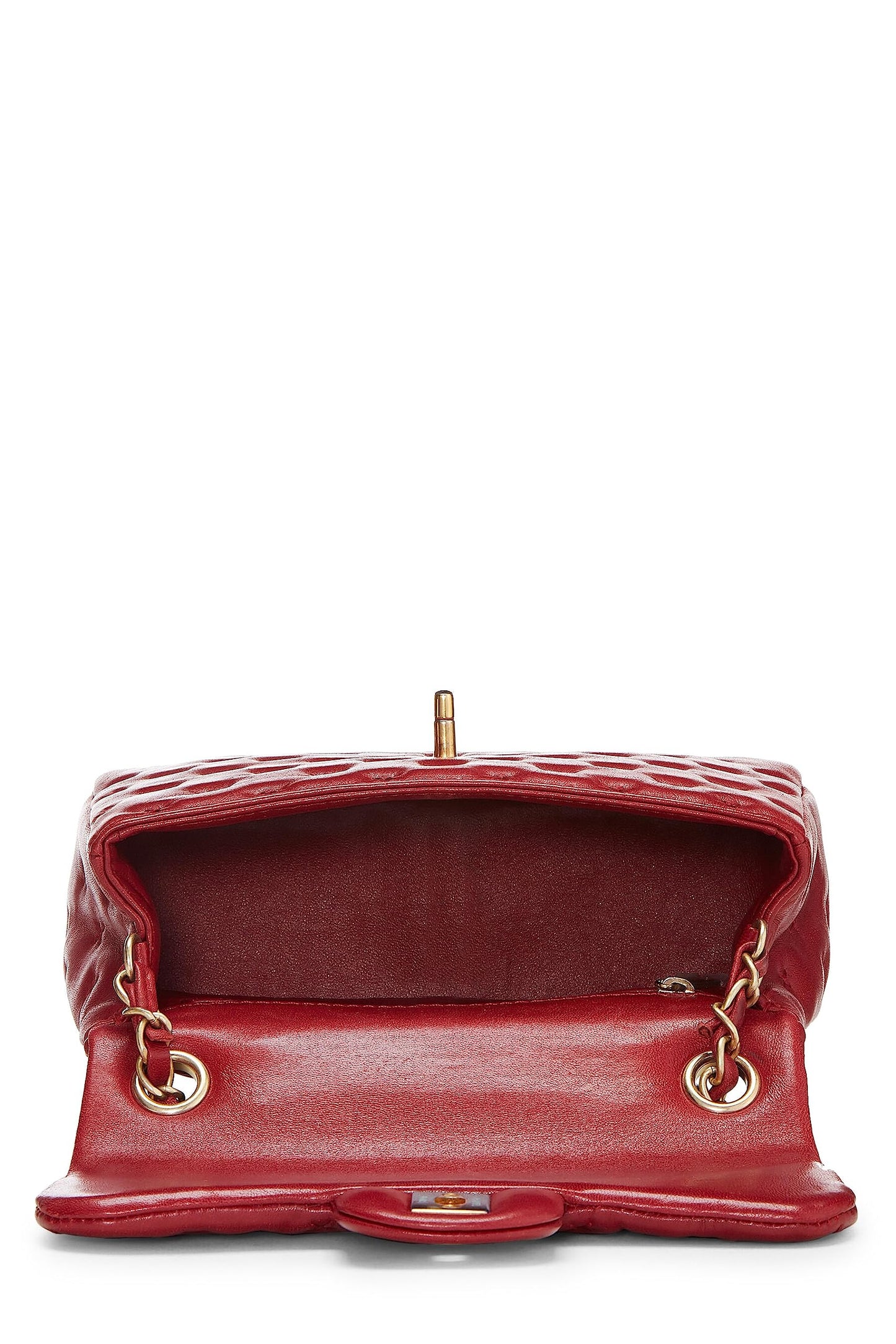 Chanel, Mini sac à main en cuir d'agneau avec poignée en coco et point de croix rouge d'occasion, rouge