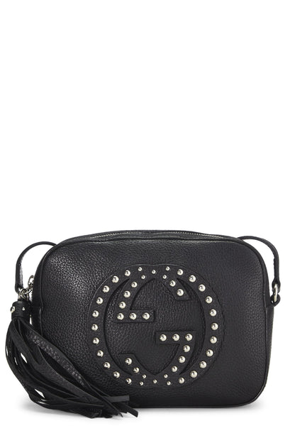 Gucci, Pre-Loved Black Grained Leather Studded Soho Disco, Black