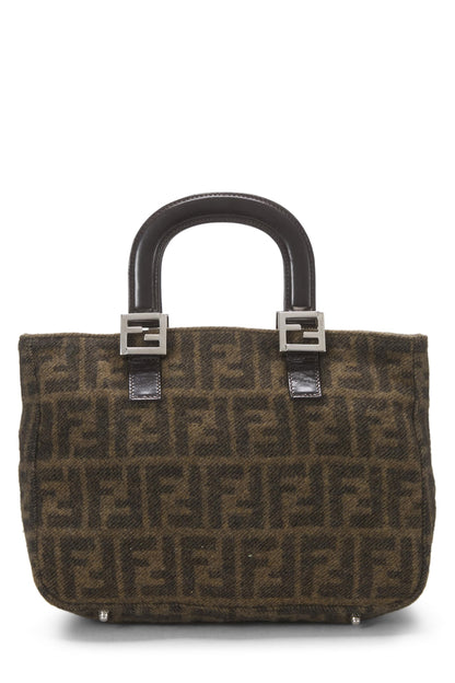 Fendi, sac à main en laine marron Zucca d'occasion, marron