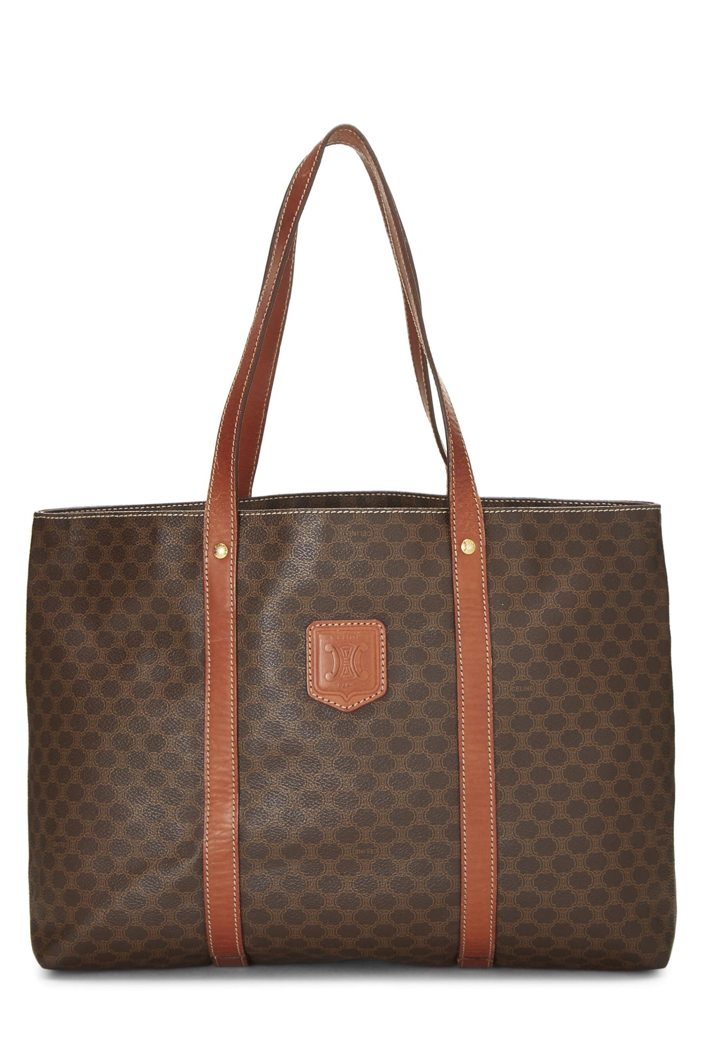 Céline, Pre-Loved Brown Coated Canvas Macadam Tote, Brown