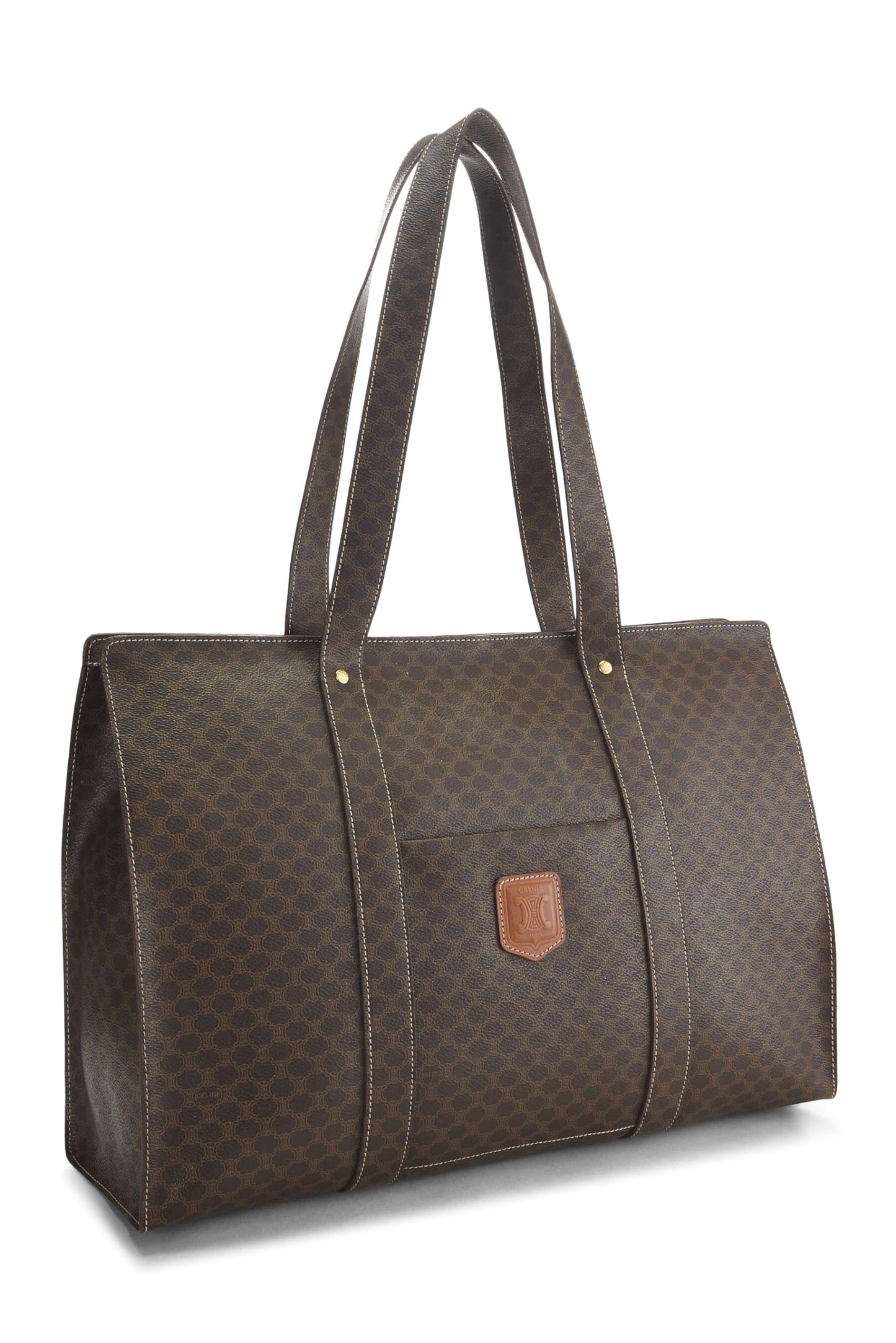 Céline, Pre-Loved Brown Coated Canvas Macadam Tote, Brown