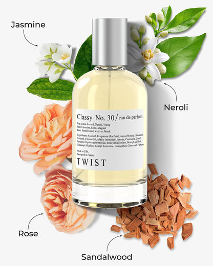 Twist - Classy No. 30 - Eau De Parfum inspirado en el No. 5 de Chanel, perfume duradero para mujeres, sin parabenos, vegano, ingredientes limpios, fragancia - Spray 100 ml | 3.4 fl. oz.