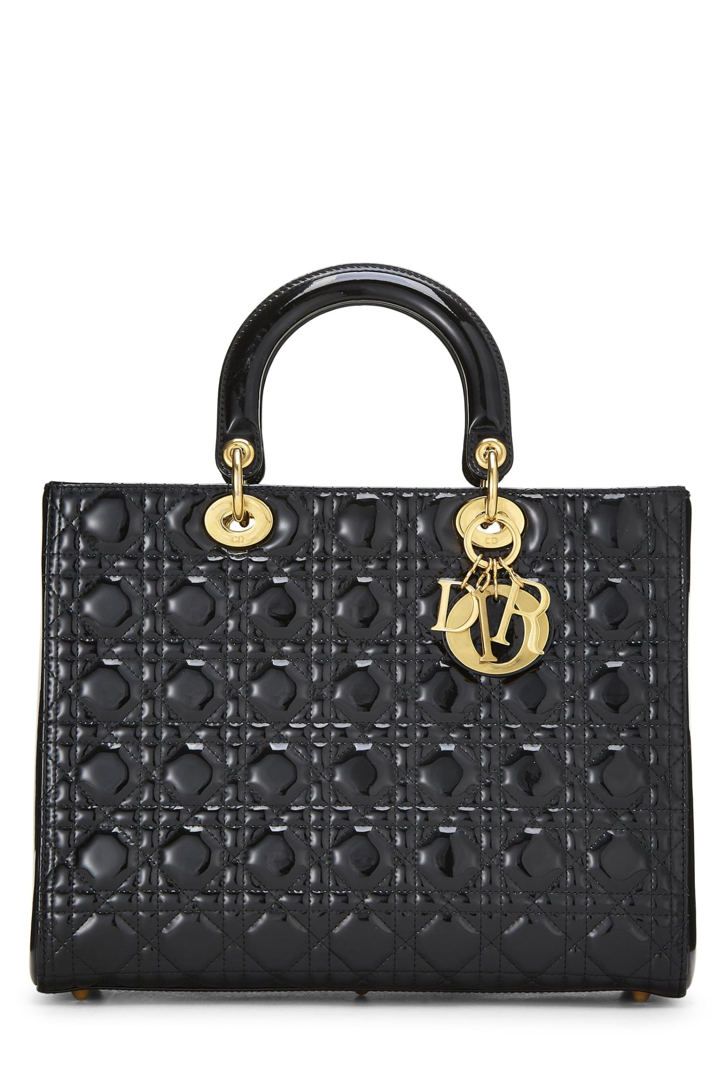 Dior, Lady Dior Large en cuir verni noir Cannage d'occasion, noir