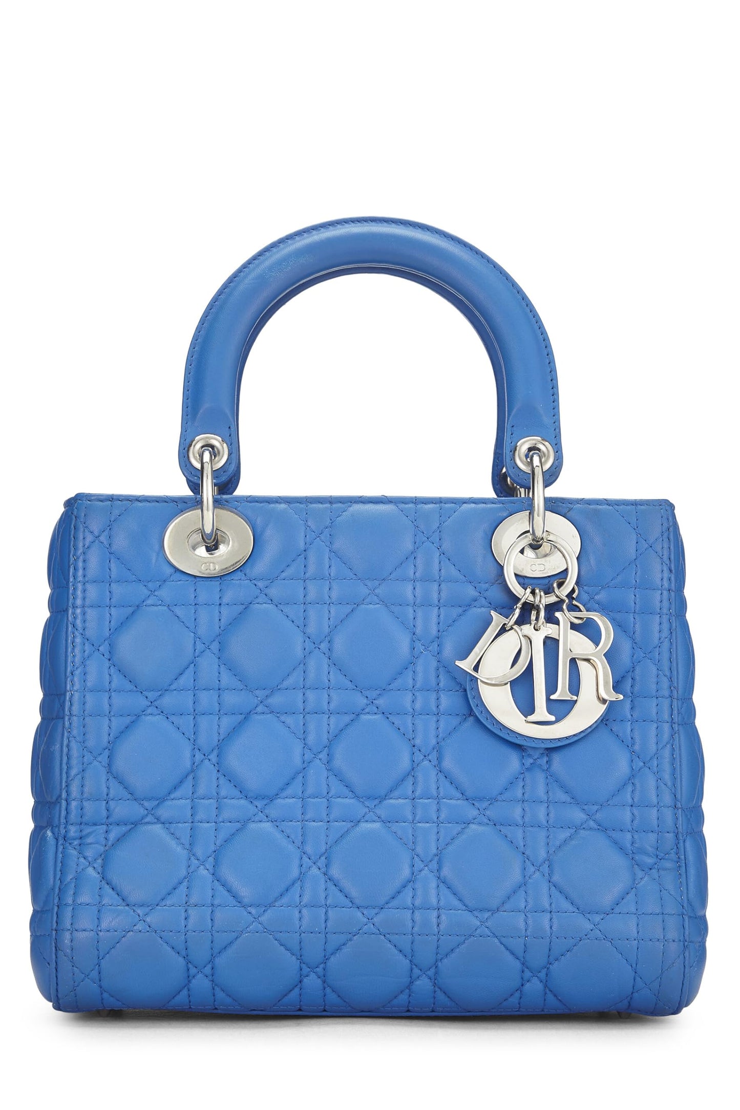 Dior, Lady Dior Medium en cuir d'agneau matelassé bleu Cannage d'occasion, bleu