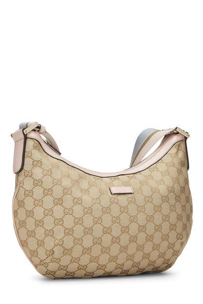 Gucci, sac messager Web en toile GG rose d'occasion, grand modèle, rose