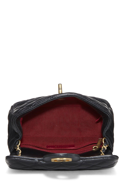 Chanel, Mini sac à rabat carré en cuir d'agneau matelassé noir Romance d'occasion, noir