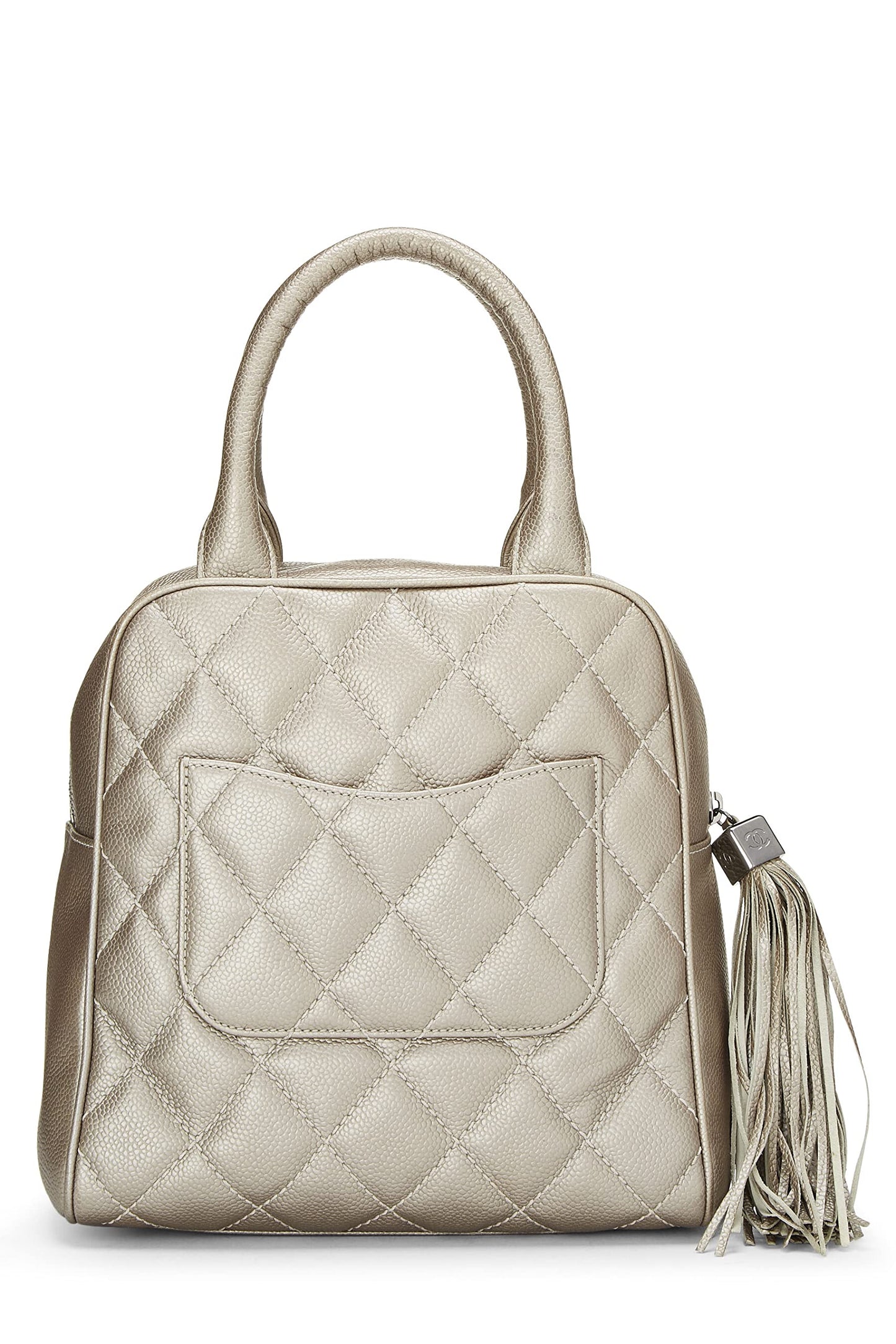 Chanel, Pre-Loved Metallic Silver Quilted Caviar Tassel Handbag, Silver