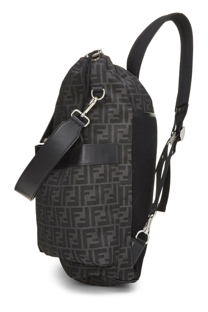 Fendi, Pre-Loved Black Zucca Double Pocket Backpack, Black