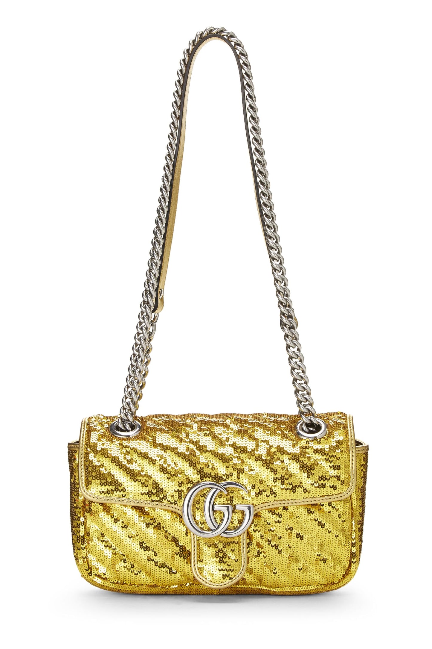 Gucci, sac à bandoulière GG Marmont à sequins dorés d'occasion, jaune