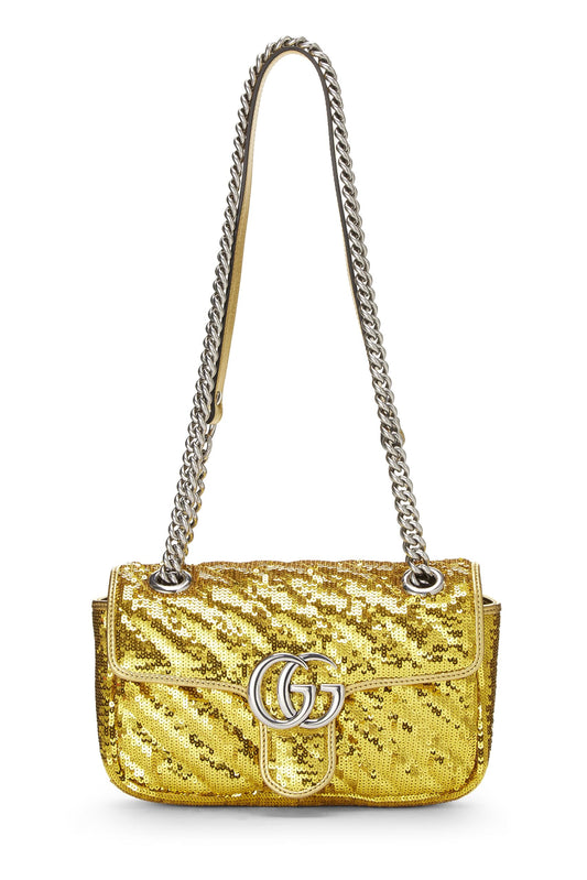 Gucci, Bolso de hombro GG Marmont con lentejuelas doradas Pre-Loved, Amarillo