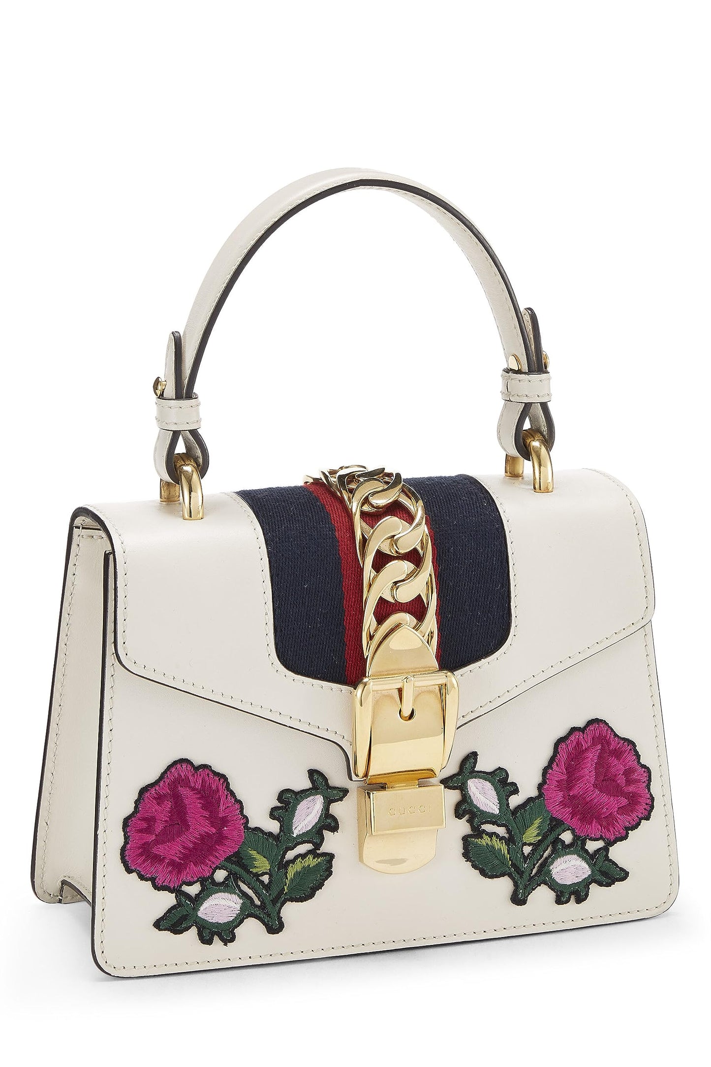 Gucci, Sylvie Mini en cuir blanc brodé d'occasion, blanc