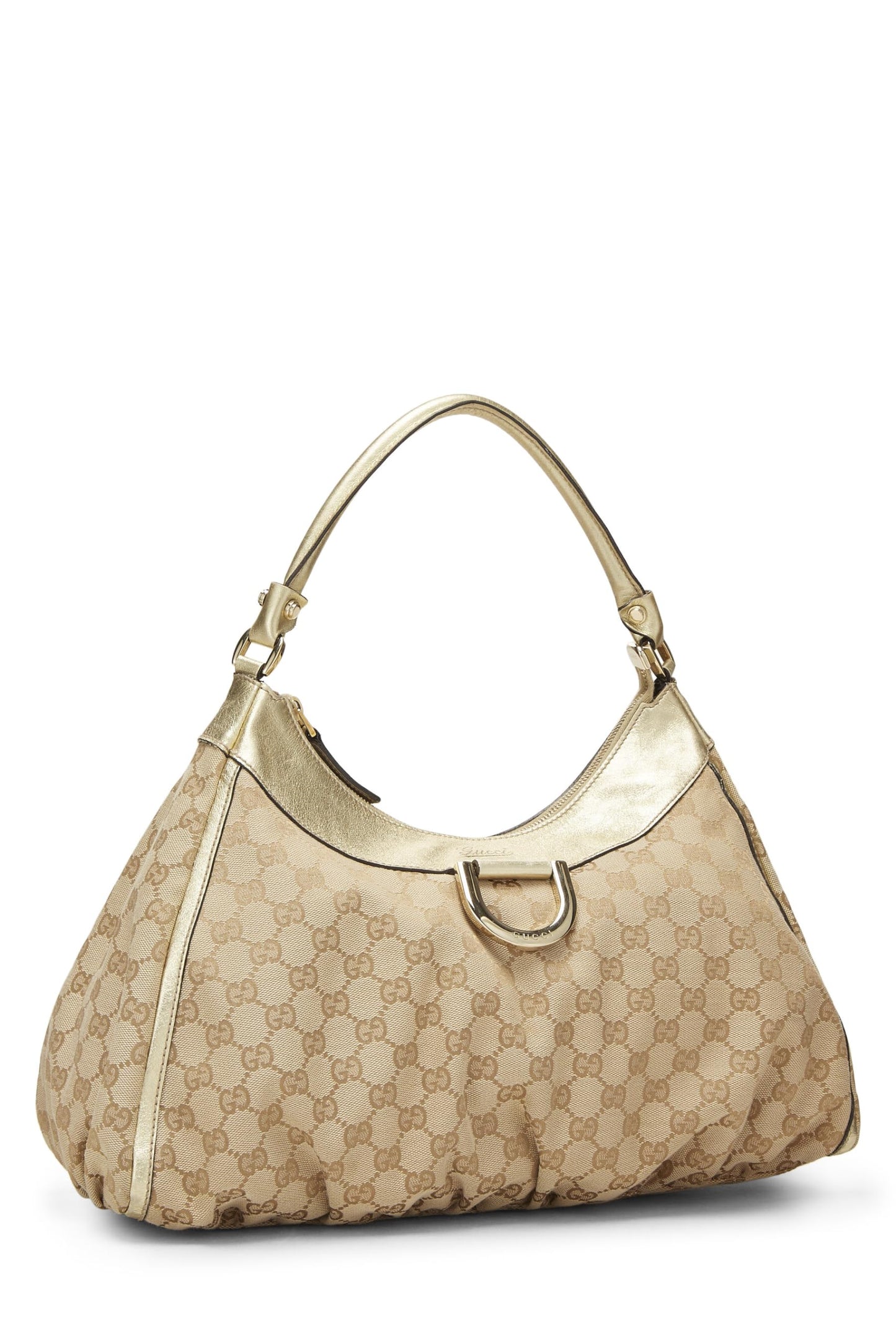 Gucci, Pre-Loved Gold Original GG Canvas D-Ring Abbey Shoulder Bag, Gold