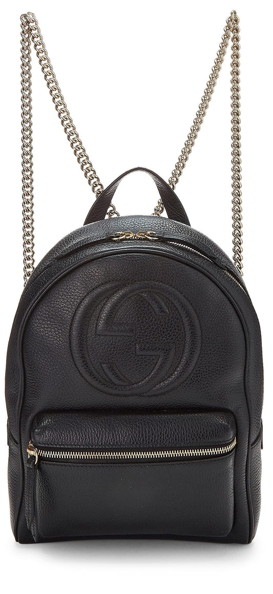 Gucci, Mochila Soho de cuero negro con cadena Pre-Loved, Negro