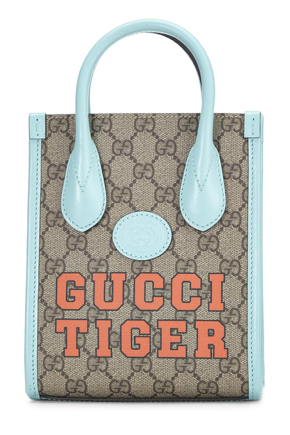 Gucci, Pre-Loved Turquoise Original GG Supreme Canvas Tiger Tote Mini, Navy