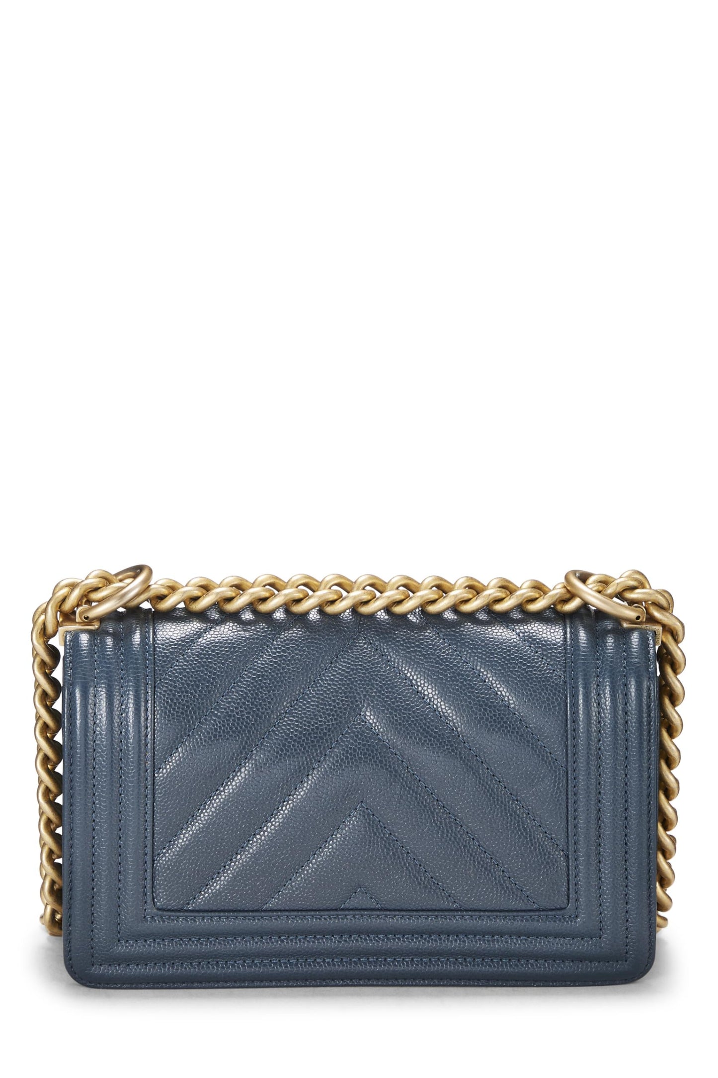 Chanel, sac Boy Caviar Blue Chevron Small d'occasion, bleu