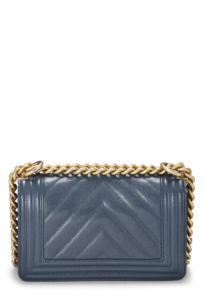 Chanel, Pre-Loved Blue Chevron Caviar Boy Bag Small, Blue