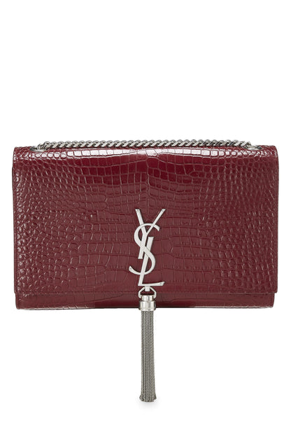 Yves Saint Laurent, Pre-Loved Burgundy Embossed Crocodile Kate Tassel Medium, Burgundy