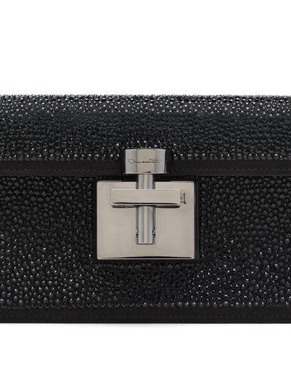 Oscar de la Renta, Pochette Alibi pavé de cristaux, Noir