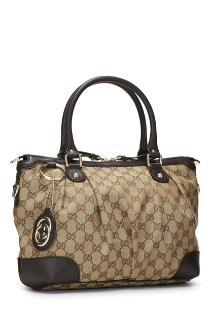 Gucci, sac à main Sukey Handle Medium en toile GG d'origine d'occasion, marron