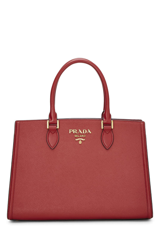 Prada, sac à main convertible en cuir Saffiano rouge d'occasion, rouge