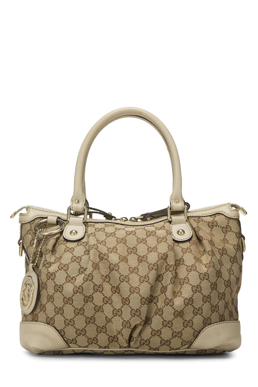 Gucci, Hobo Sukey grande con cremallera de lona GG original blanca Pre-Loved, Blanco