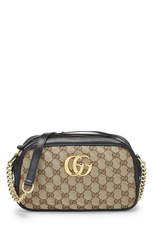 Gucci, sac à bandoulière Marmont en toile GG d'occasion, petit modèle, noir