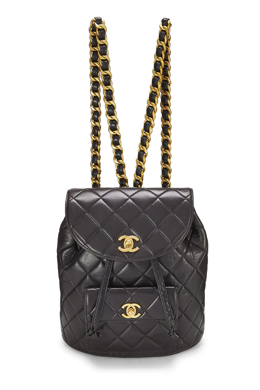 Chanel, Mochila clásica mediana de piel de cordero acolchada negra Pre-Loved, Negro