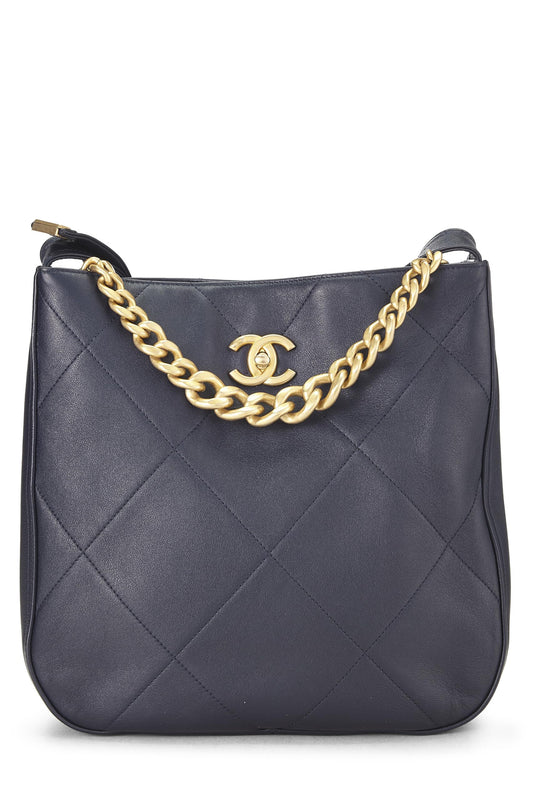 Chanel, Pre-Loved Navy Calfskin Stitched Easy Mood Hobo, Navy