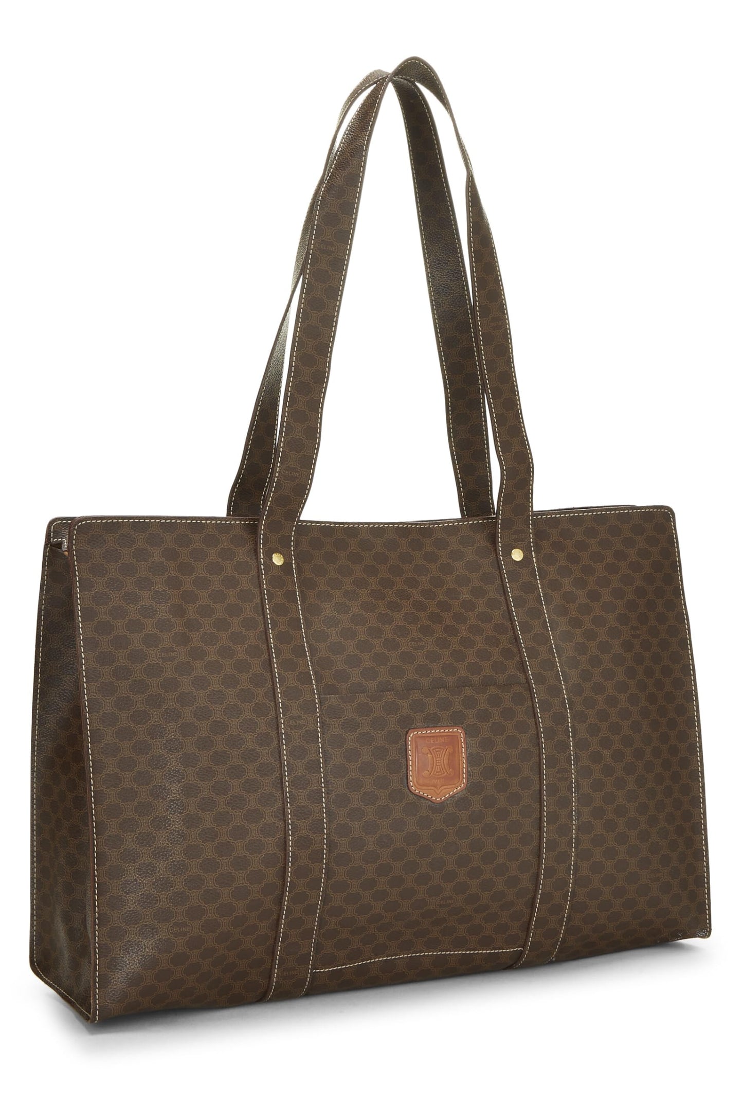 Céline, Pre-Loved Brown Coated Canvas Macadam Tote, Brown