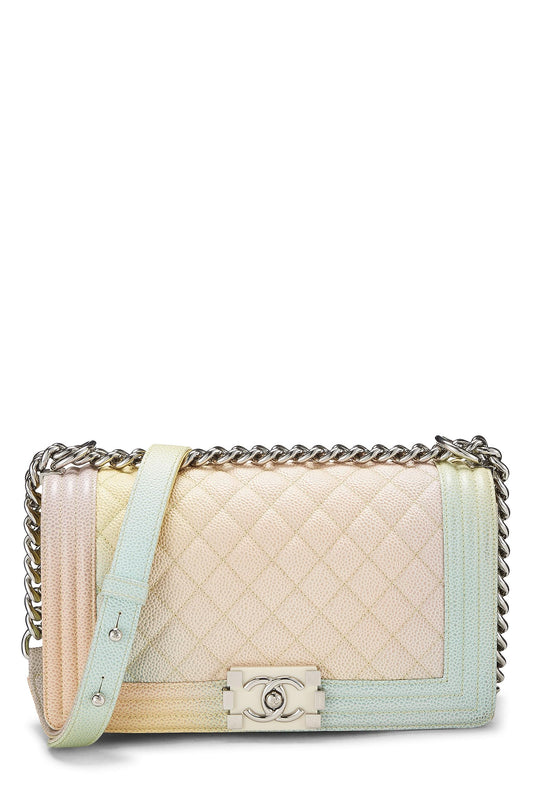 Chanel, Pre-Loved Rainbow Quilted Caviar Boy Bag Medium, White