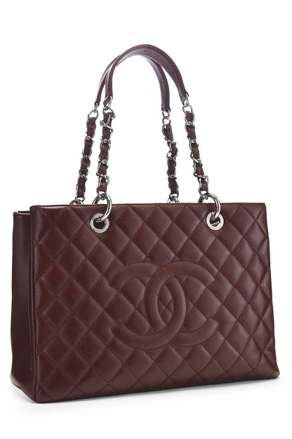 Chanel, Pre-Loved Burgundy Quilted Caviar Grand Shopping Tote (GST), Burgundy