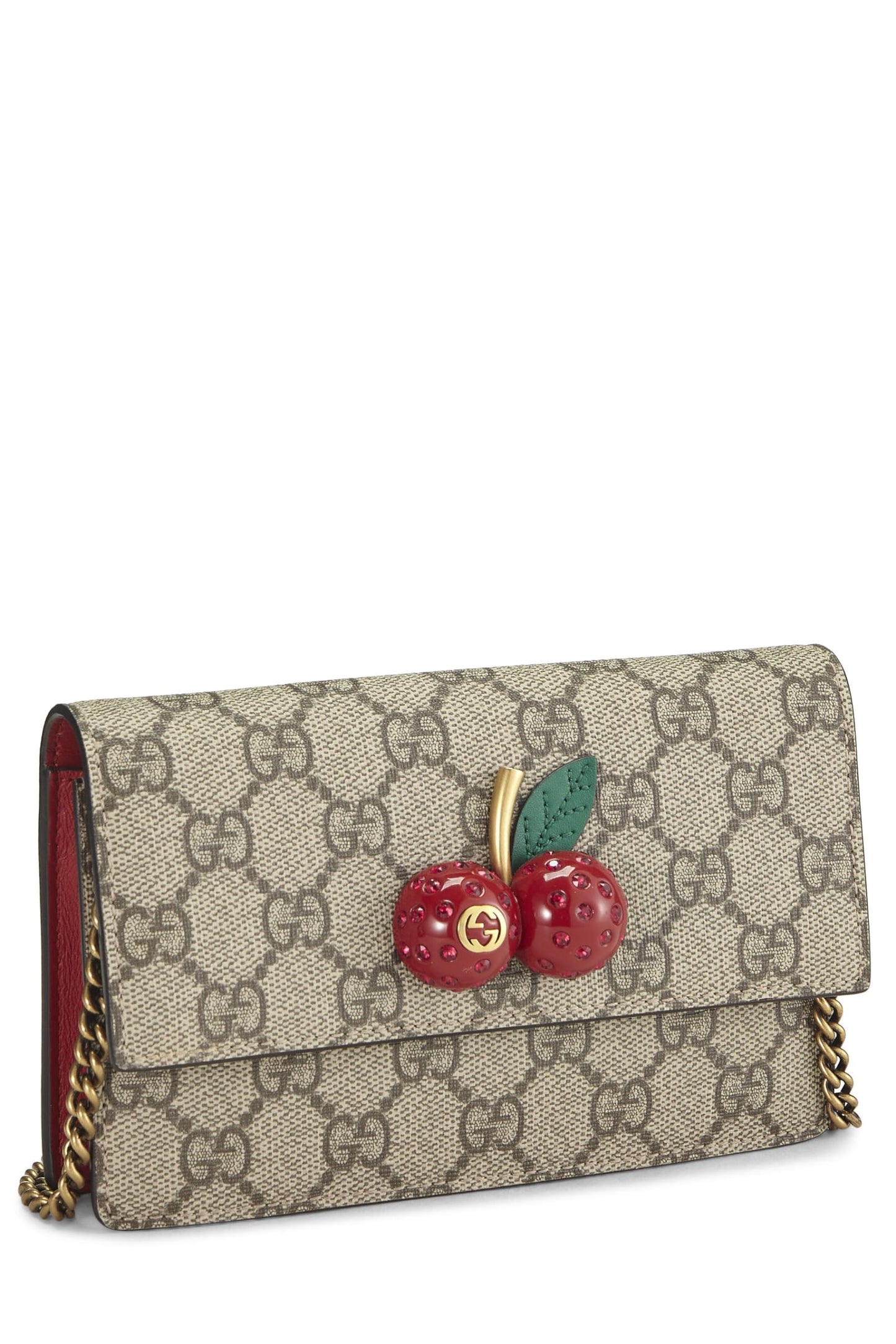 Gucci, Mini sac à bandoulière en toile enduite GG Supreme Cherry d'origine d'occasion, rouge